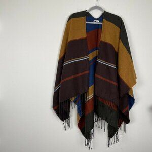 Woven Heart Western style Poncho Ruana Wearable Blanket Shawl Wrap Color Block